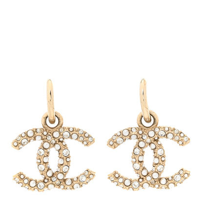 Chanel Crystal Pearls CC Drop Earrings Light Gold 1 of 5