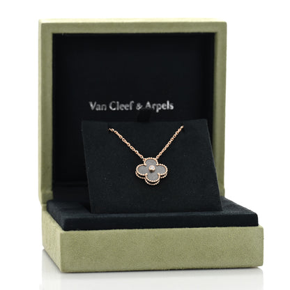 Van Cleef & Arpels 18K Rose Gold Diamond Silver Obsidian Vintage Alhambra Pendant Necklace 3 of 5