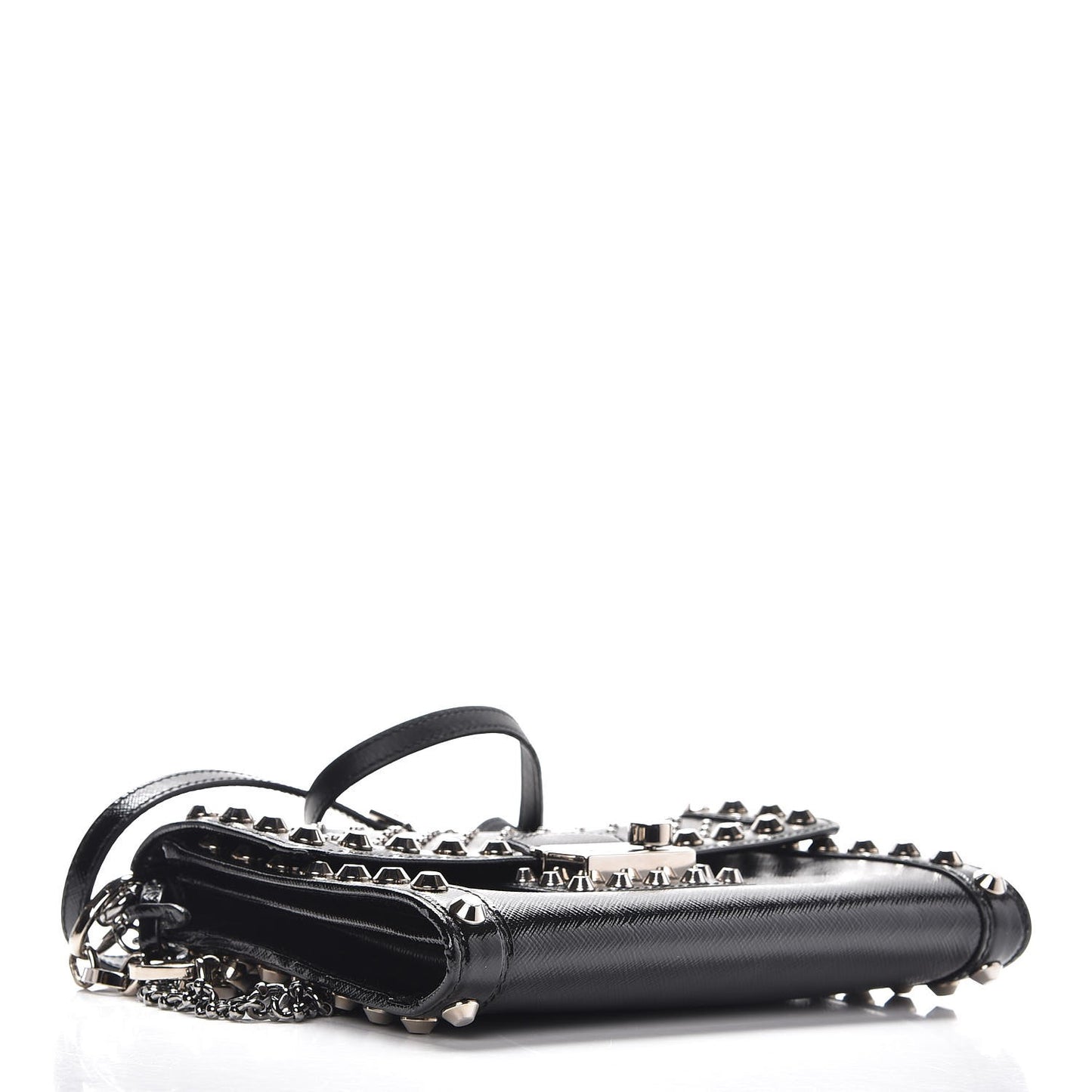 Saffiano Vernice Studded Crossbody Bag Black