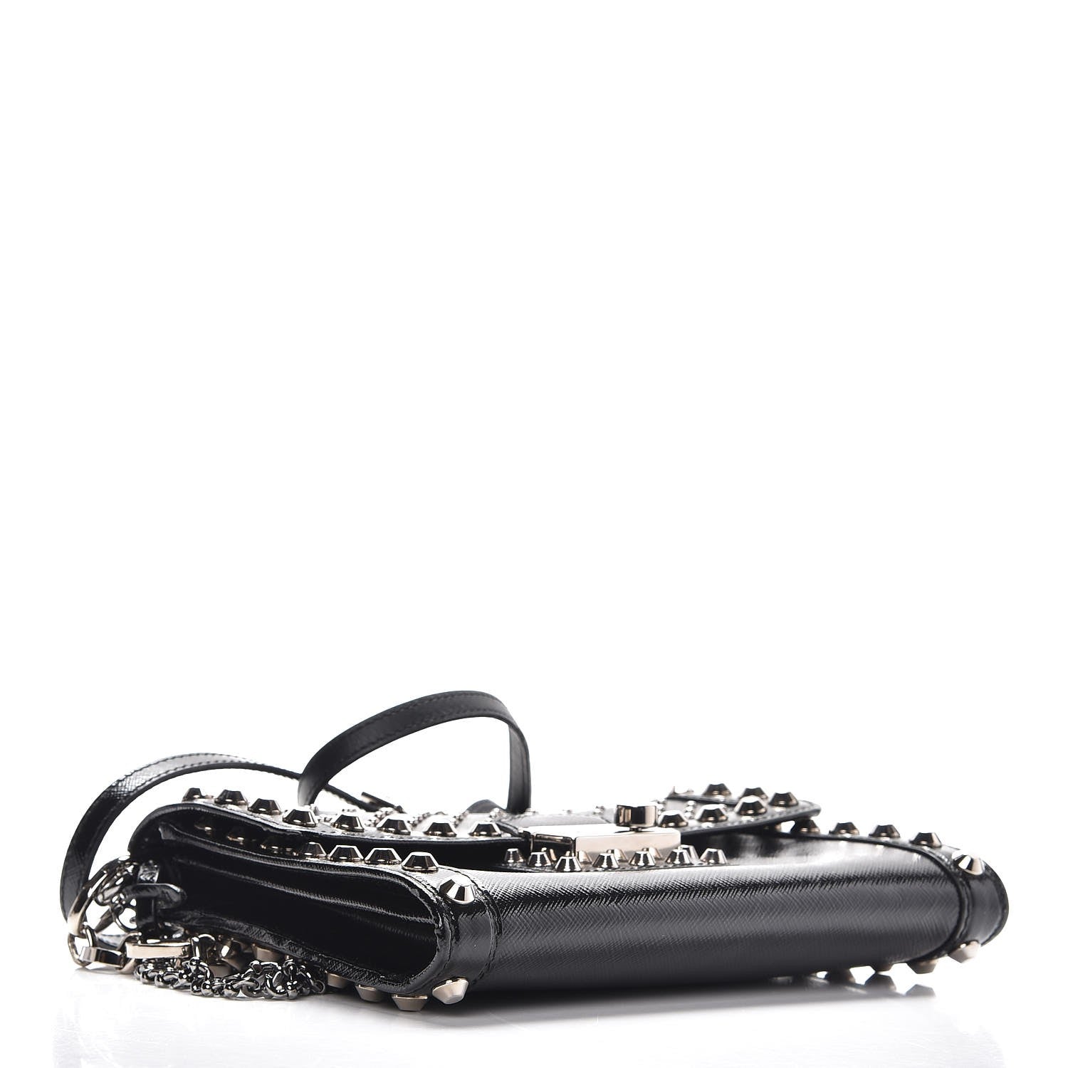 Prada Saffiano Vernice Studded Crossbody Bag Black 5 of 8