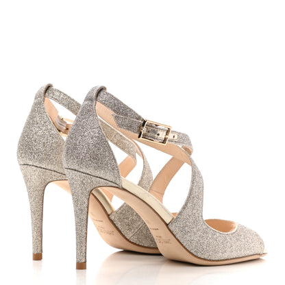 Jimmy Choo Dusty Glitter Emily 85 Sandals 36 Platinum Ice 4 of 10