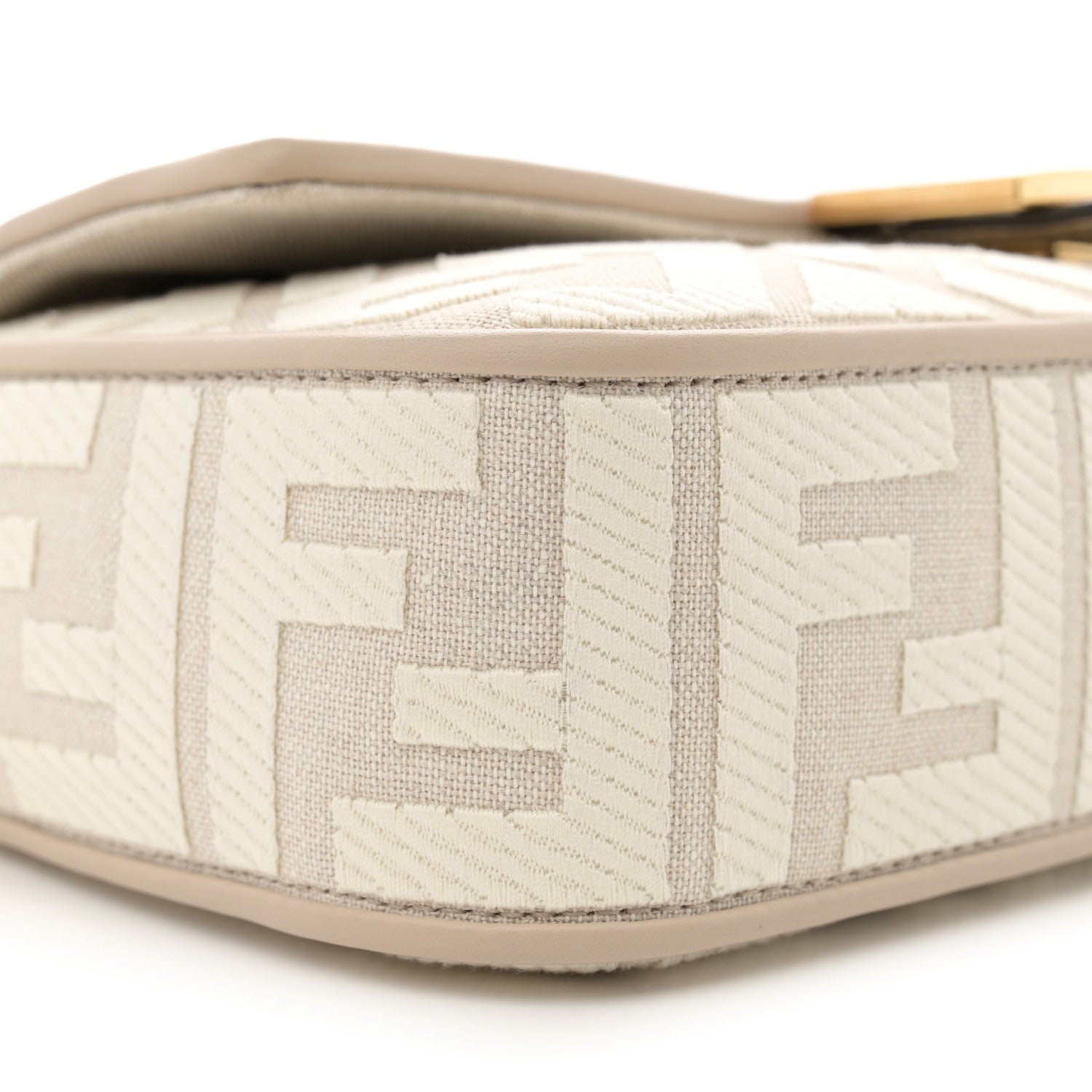 Fendi Canvas Vitello King FF Embroidered Baguette Grezzo White Nuvola 9 of 11