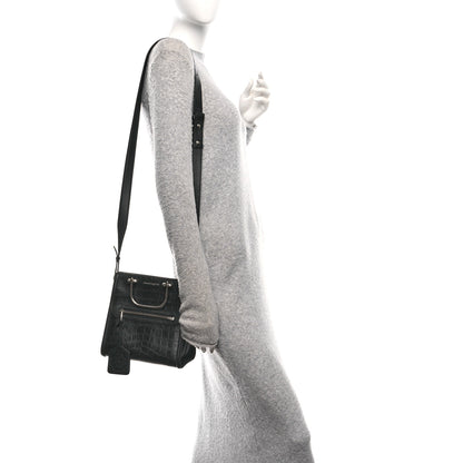 Alexander McQueen Crocodile Embossed Calfskin The Short Story Shoulder Bag Black 2 of 12