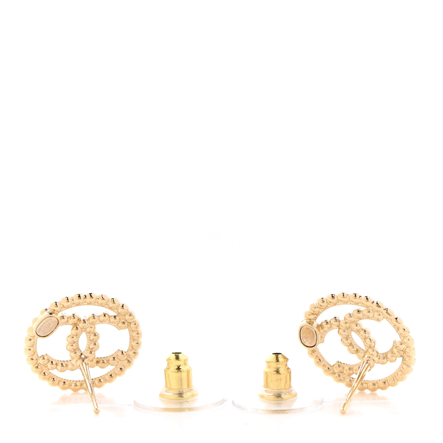 Chanel Metal Bead Round CC Stud Earrings Gold 3 of 4