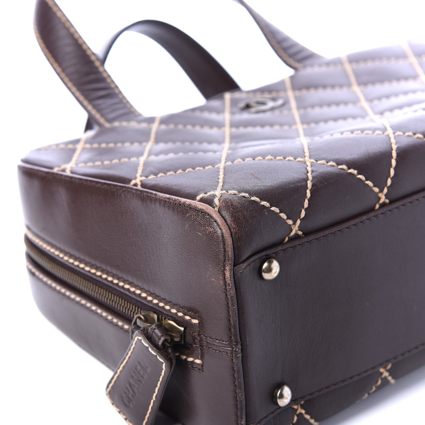 Calfskin Wild Stitch Top Handle Bag Brown