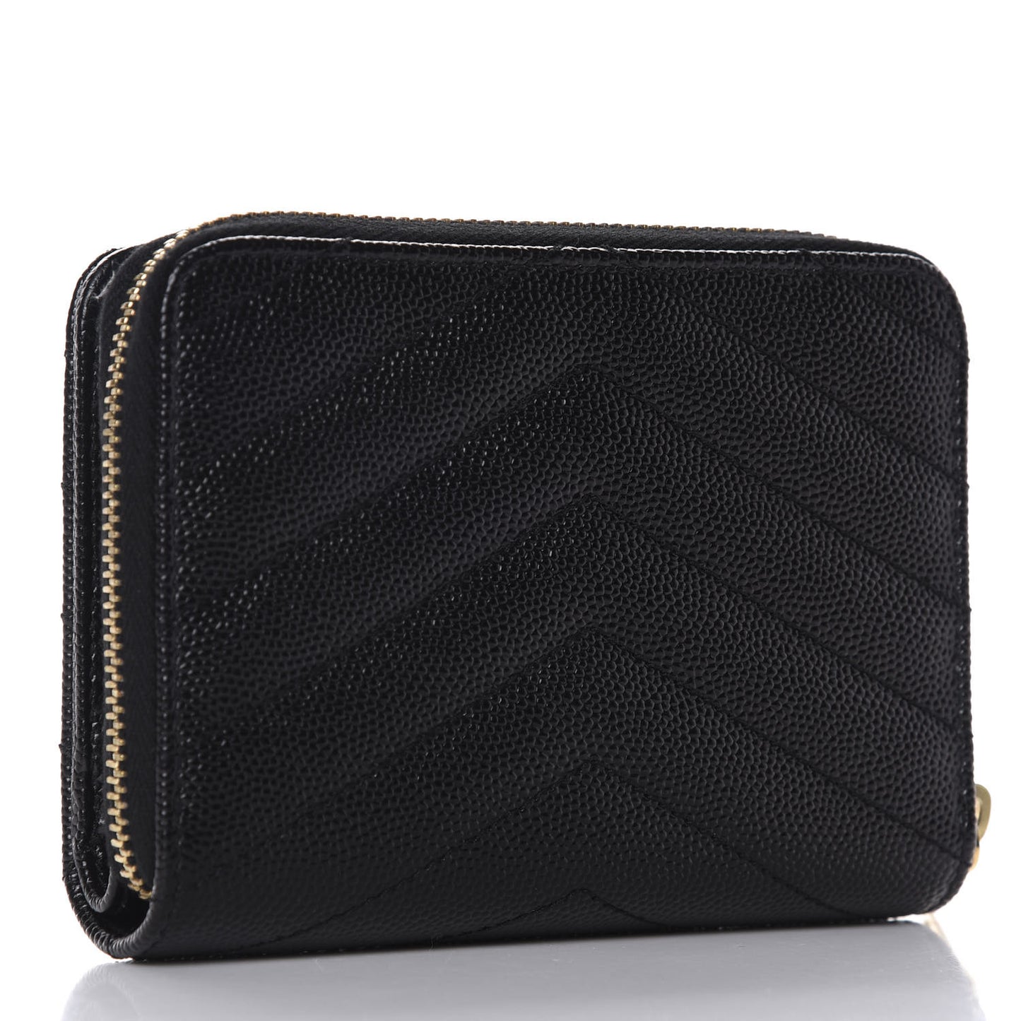 Grain De Poudre Matelasse Chevron Monogram Compact Zip Around Wallet Black