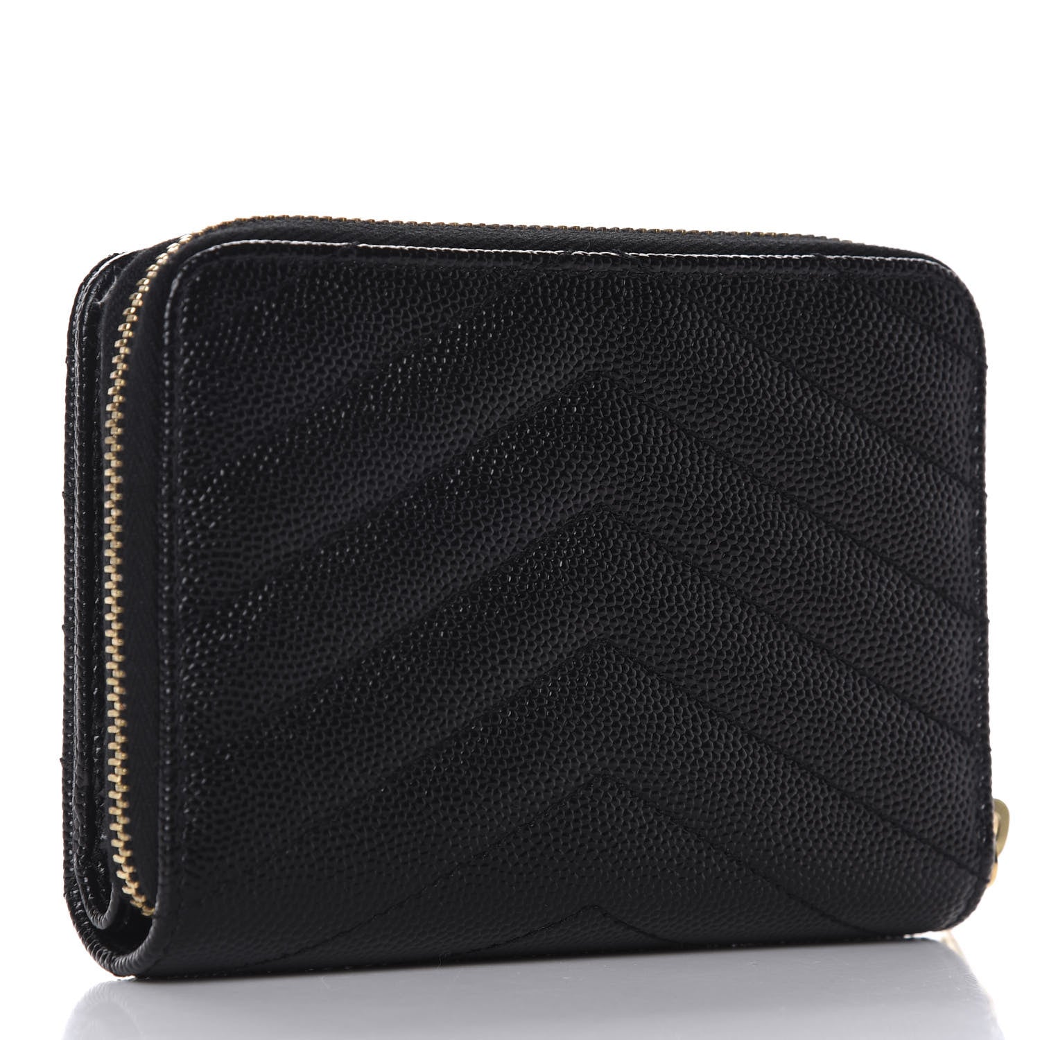 Saint Laurent Grain De Poudre Matelasse Chevron Monogram Compact Zip Around Wallet Black 3 of 8