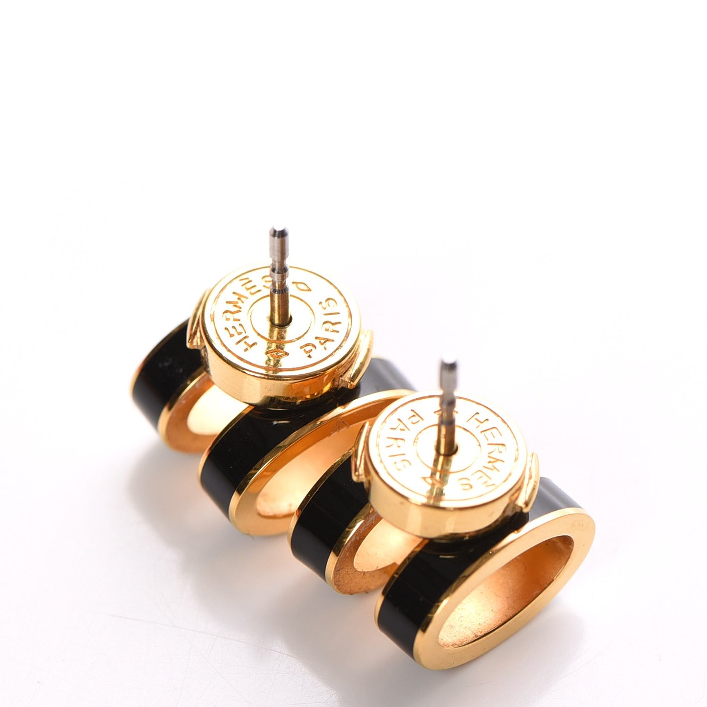 Gold Lacquered Pop H Earrings Black