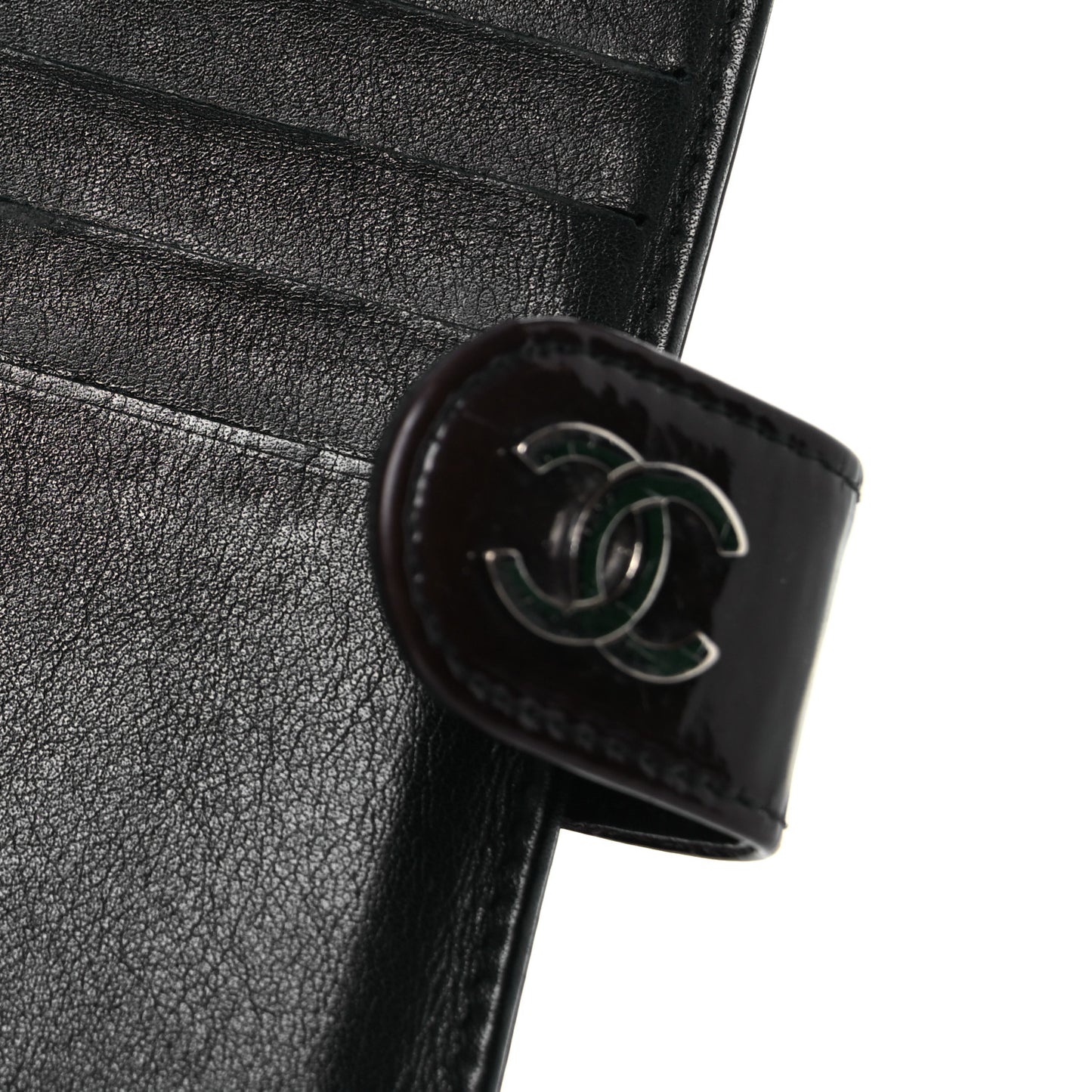 Patent Camellia Embossed Zipped Pocket Wallet Brown