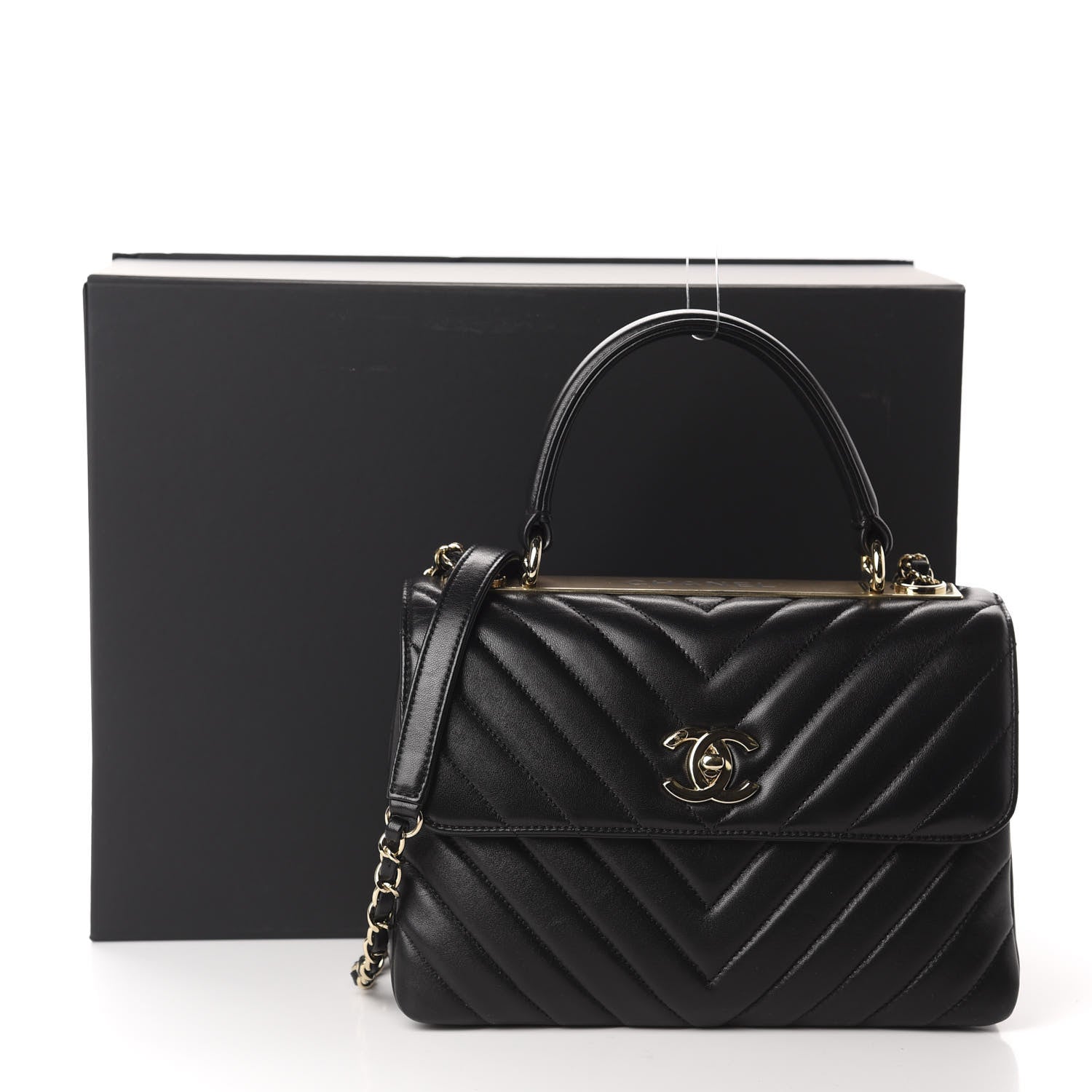 Chanel Lambskin Chevron Quilted Small Trendy CC Dual Handle Flap Bag Black 11 of 11