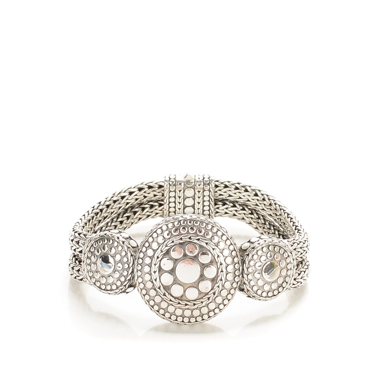 John Hardy Sterling Silver Round Trio Station Bracelet M 1 of 4