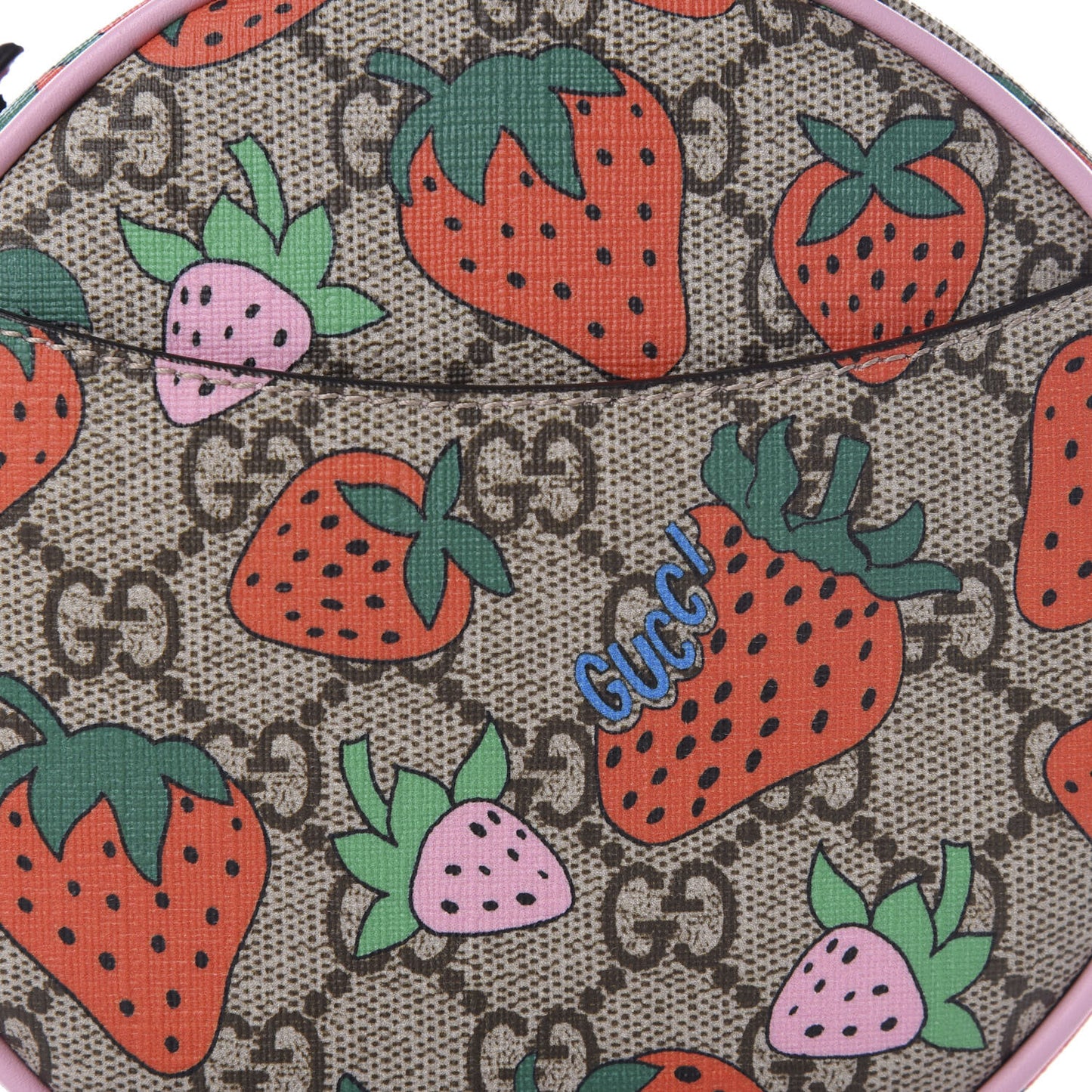 GG Supreme Monogram Strawberry Round Wrist Wallet