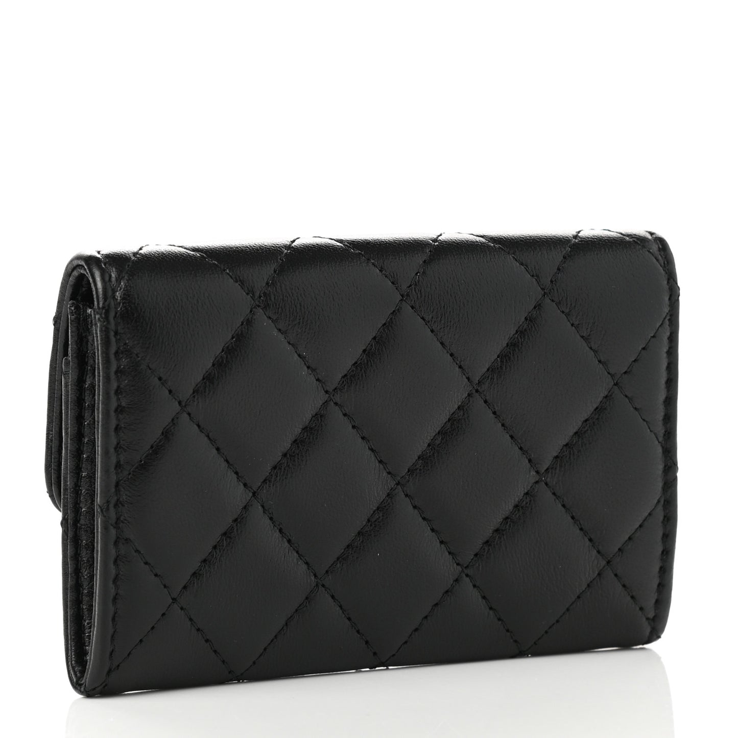 Lambskin Quilted Flap Card Holder Wallet Black