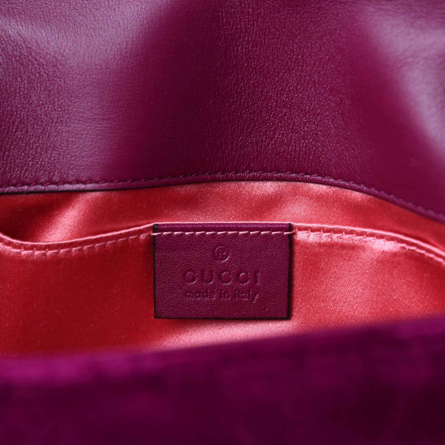 Velvet Matelasse Mini GG Marmont Shoulder Bag Fuchsia Violet Cyclamen
