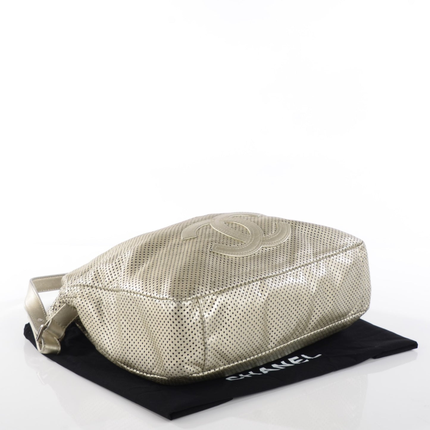 Metallic Glazed Calfskin Perforated Large Rodeo Drive Tote Silver