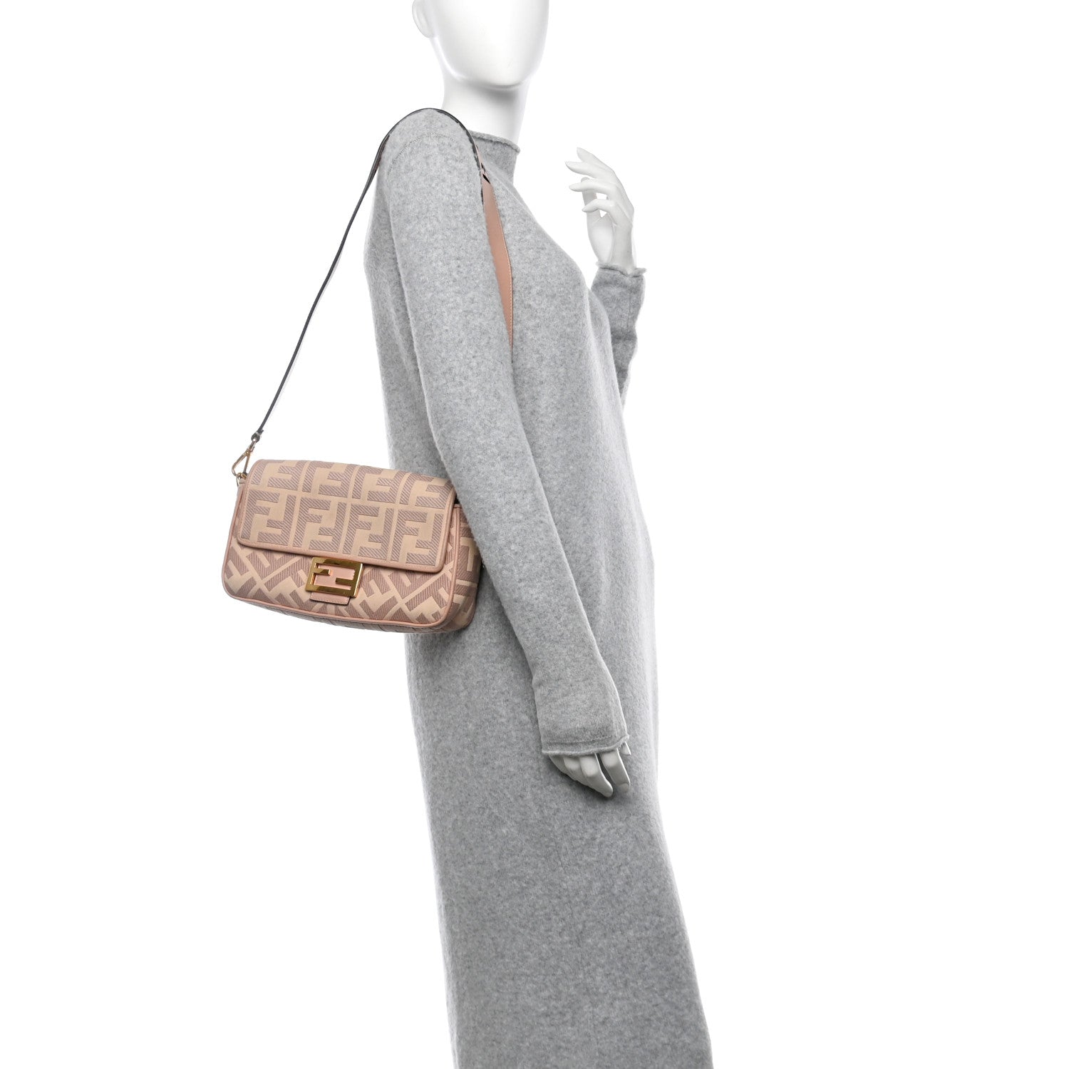 Fendi Canvas Vitello King Extra Strap FF Embroidered Baguette Baby Pink 3 of 12