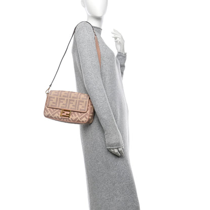 Fendi Canvas Vitello King Extra Strap FF Embroidered Baguette Baby Pink 3 of 12