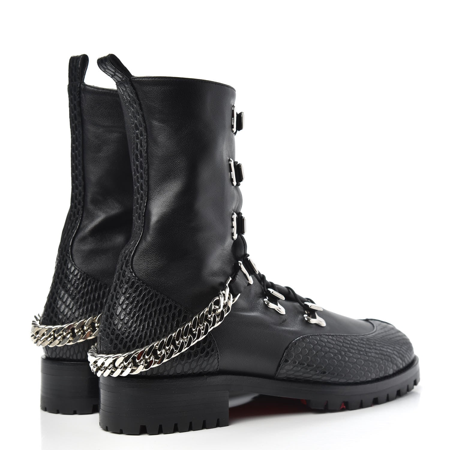 Christian Louboutin Calfskin Horse Guarda Flat Boots 38 Black Silver 4 of 8
