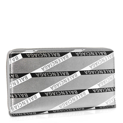 Balenciaga Metallic Calfskin Losange Monogram Everyday Continental Zip Around Wallet Silver Black White 3 of 8