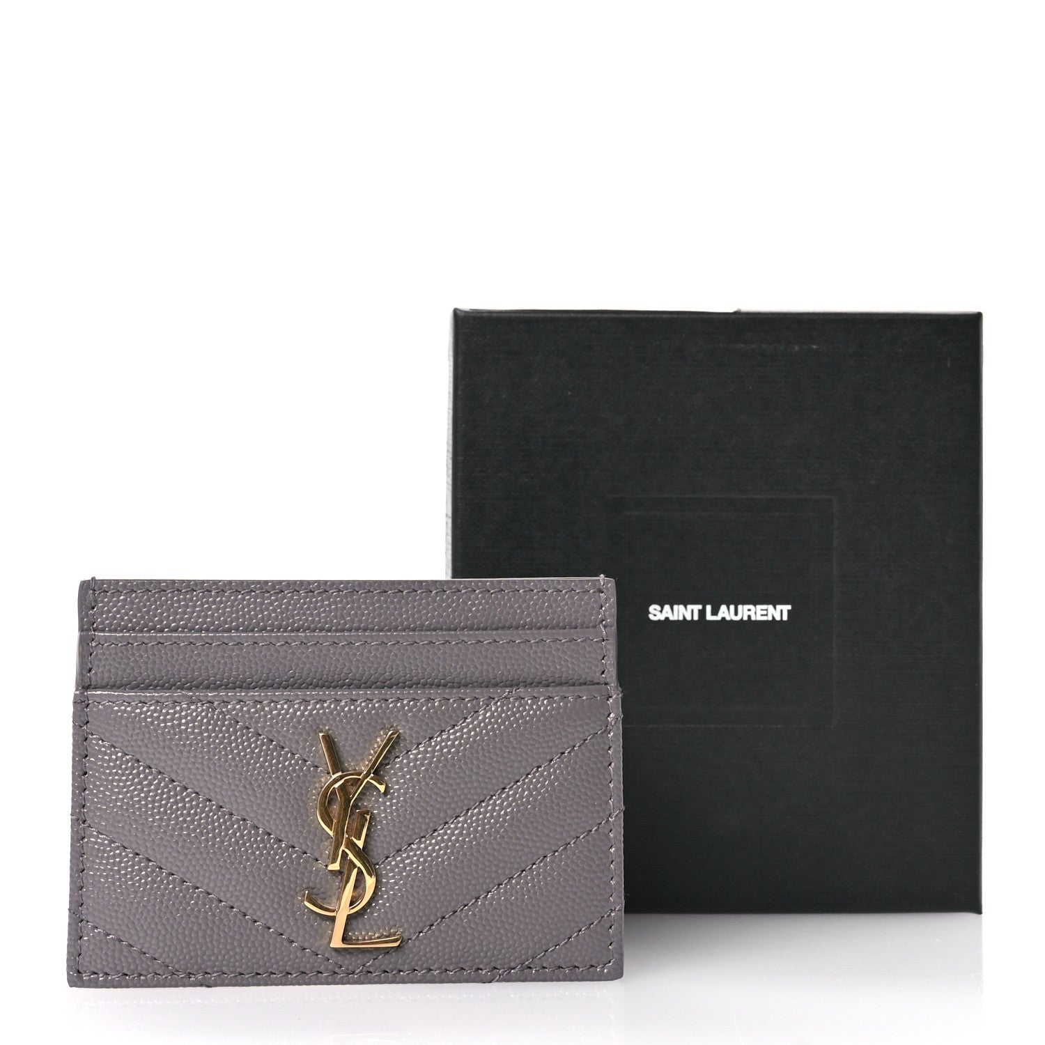 Saint Laurent Grain De Poudre Matelasse Chevron Monogram Credit Card Case Fog 8 of 8