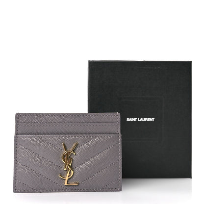 Saint Laurent Grain De Poudre Matelasse Chevron Monogram Credit Card Case Fog 8 of 8