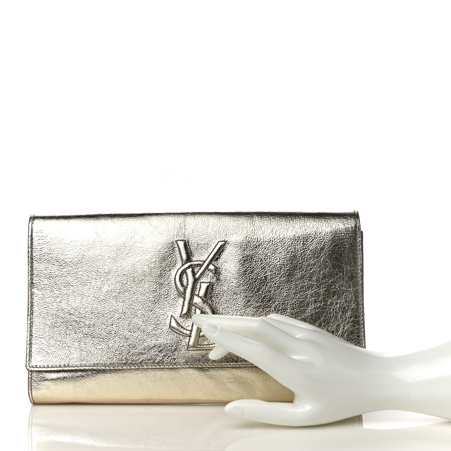 Saint Laurent Metallic Calfskin Monogram Large Belle De Jour Clutch Gold 2 of 18