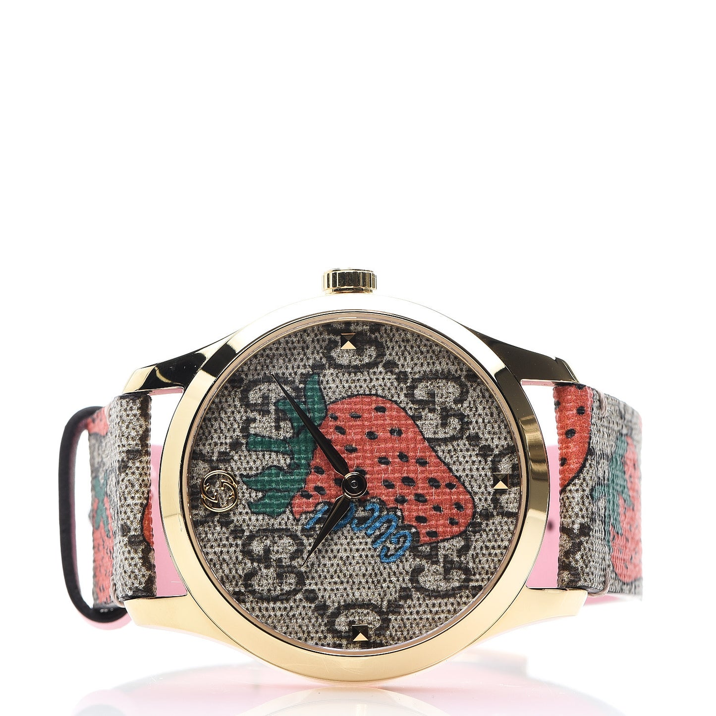 Stainless Steel Canvas 38mm G-Timeless GG Supreme Strawberry Quartz Watch Brown