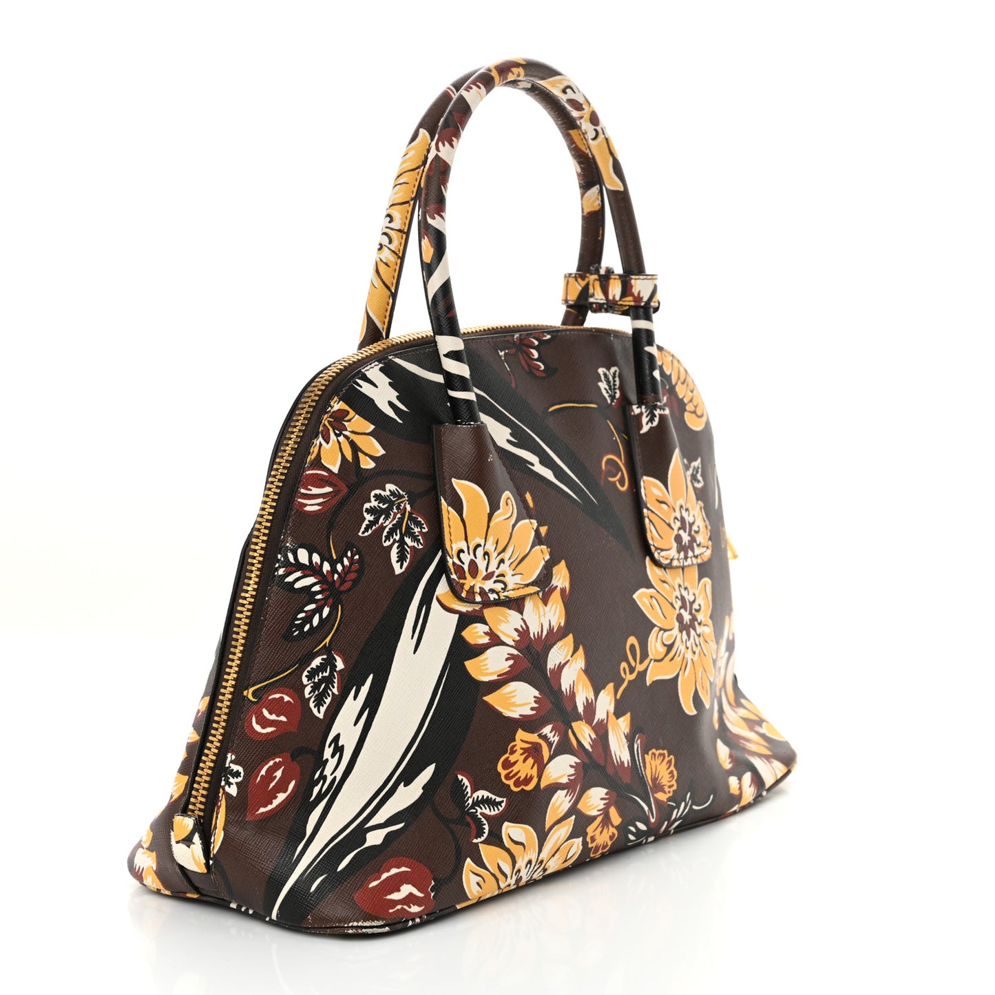 Saffiano Print Top Handle Brown Multicolor