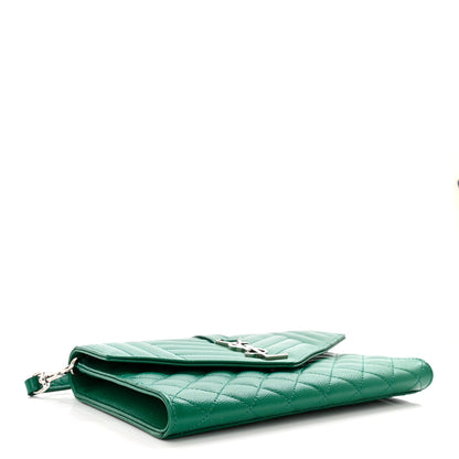 Saint Laurent SAINT LAURENT Grain De Poudre Textured Mixed Matelasse Triquilt Monogram Clutch Green Field 4 of 11