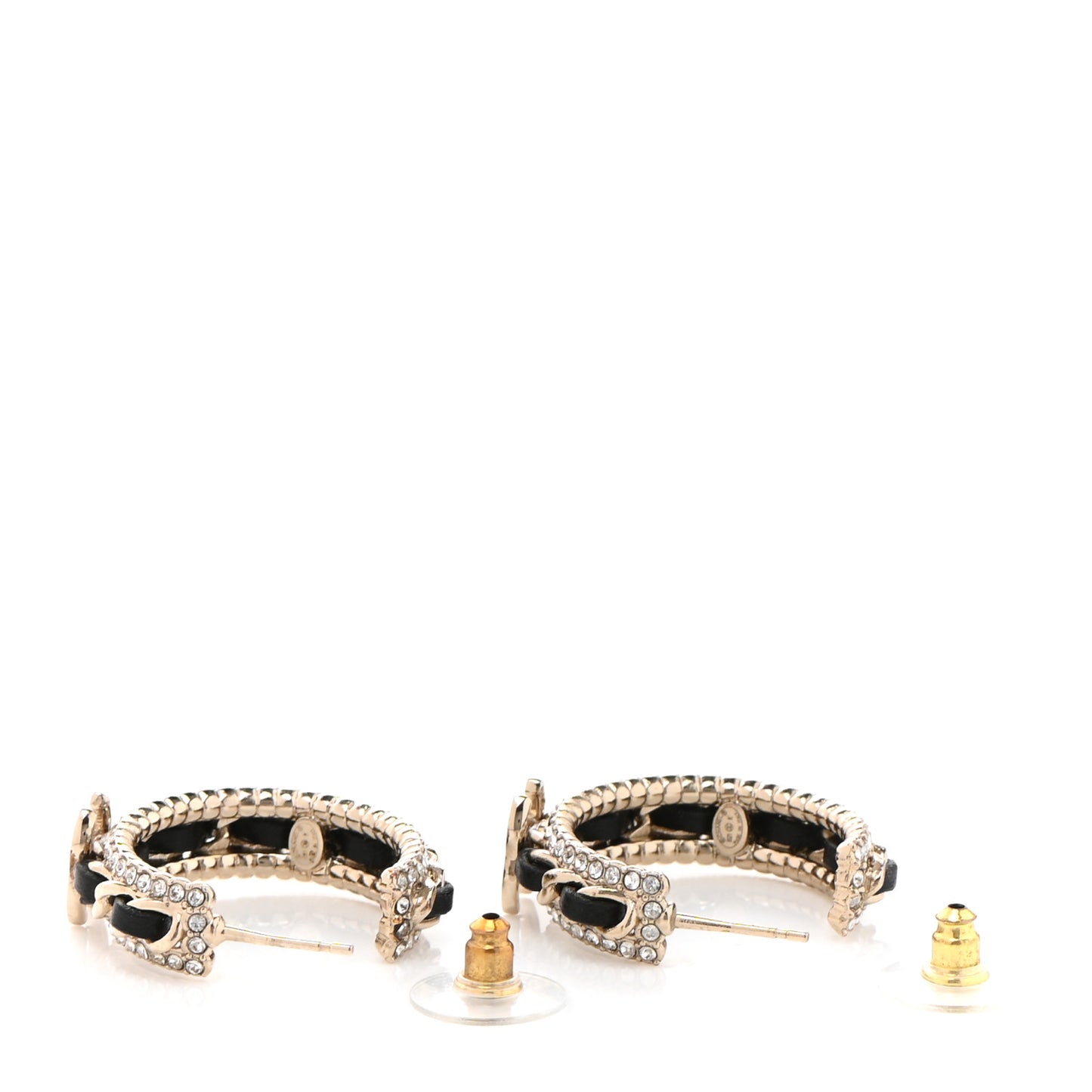 Crystal Lambskin CC Chain Hoop Earrings Gold Black