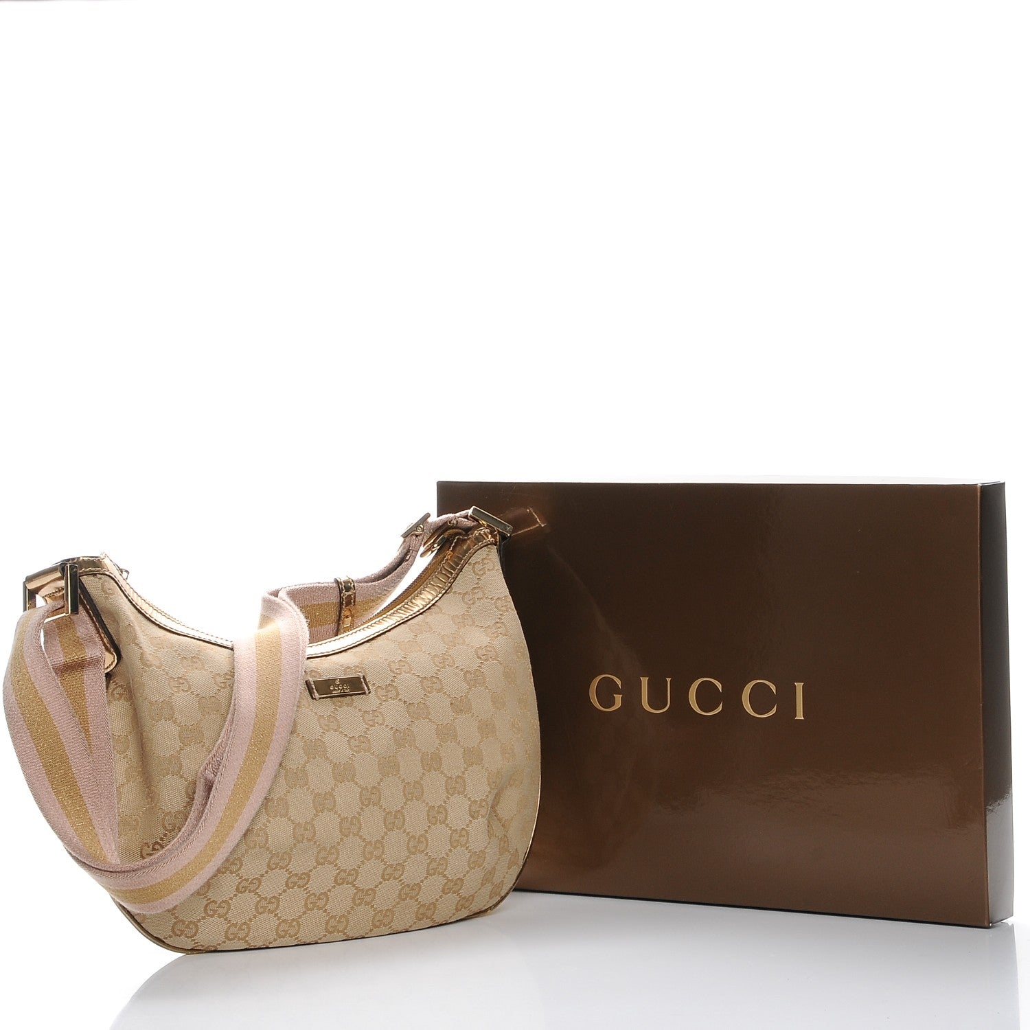 Gucci Monogram Web Medium Half Moon Hobo Gold Pink 8 of 8