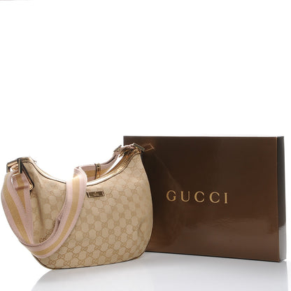 Gucci Monogram Web Medium Half Moon Hobo Gold Pink 8 of 8