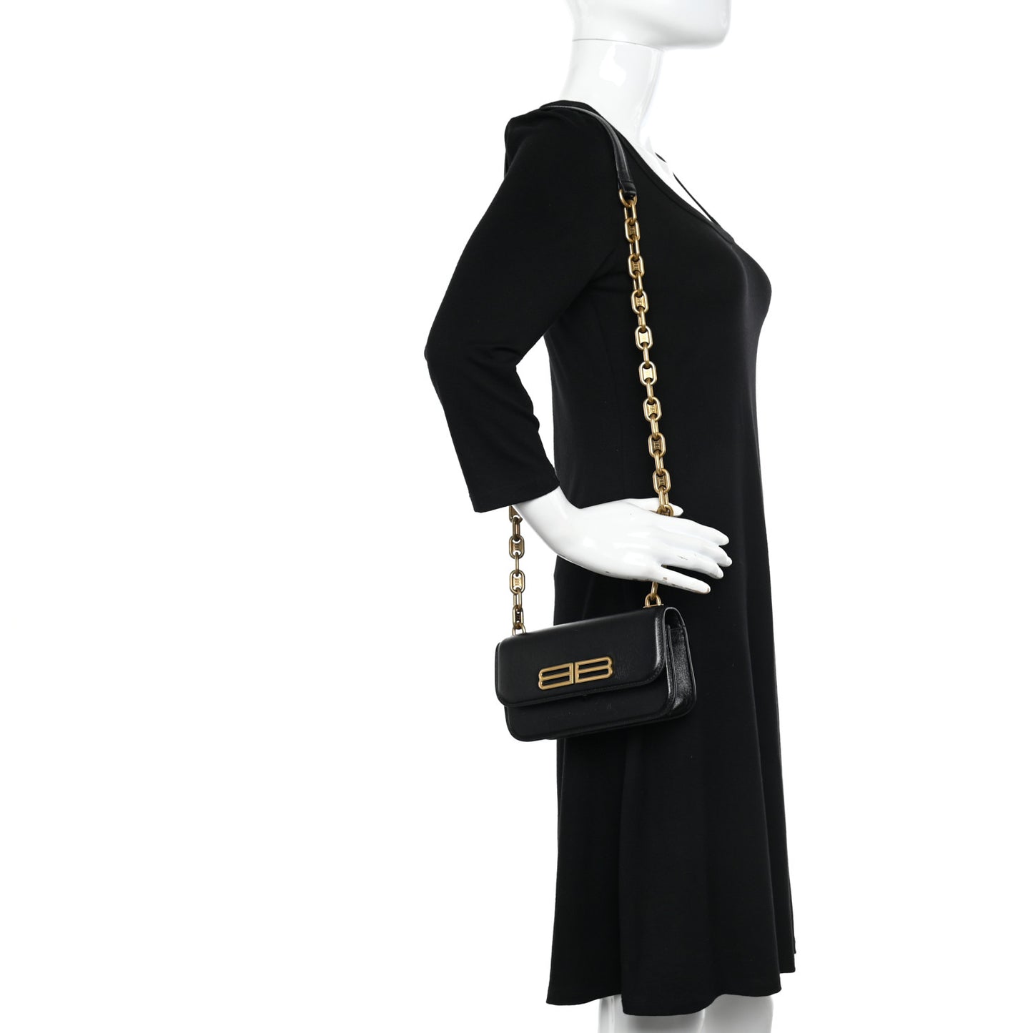 Calfskin Stripe Embossed Gossip Chain Bag XS Black