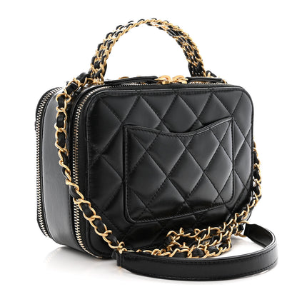 Chanel Shiny Calfskin Quilted Top Handle Vanity Black 3 of 13