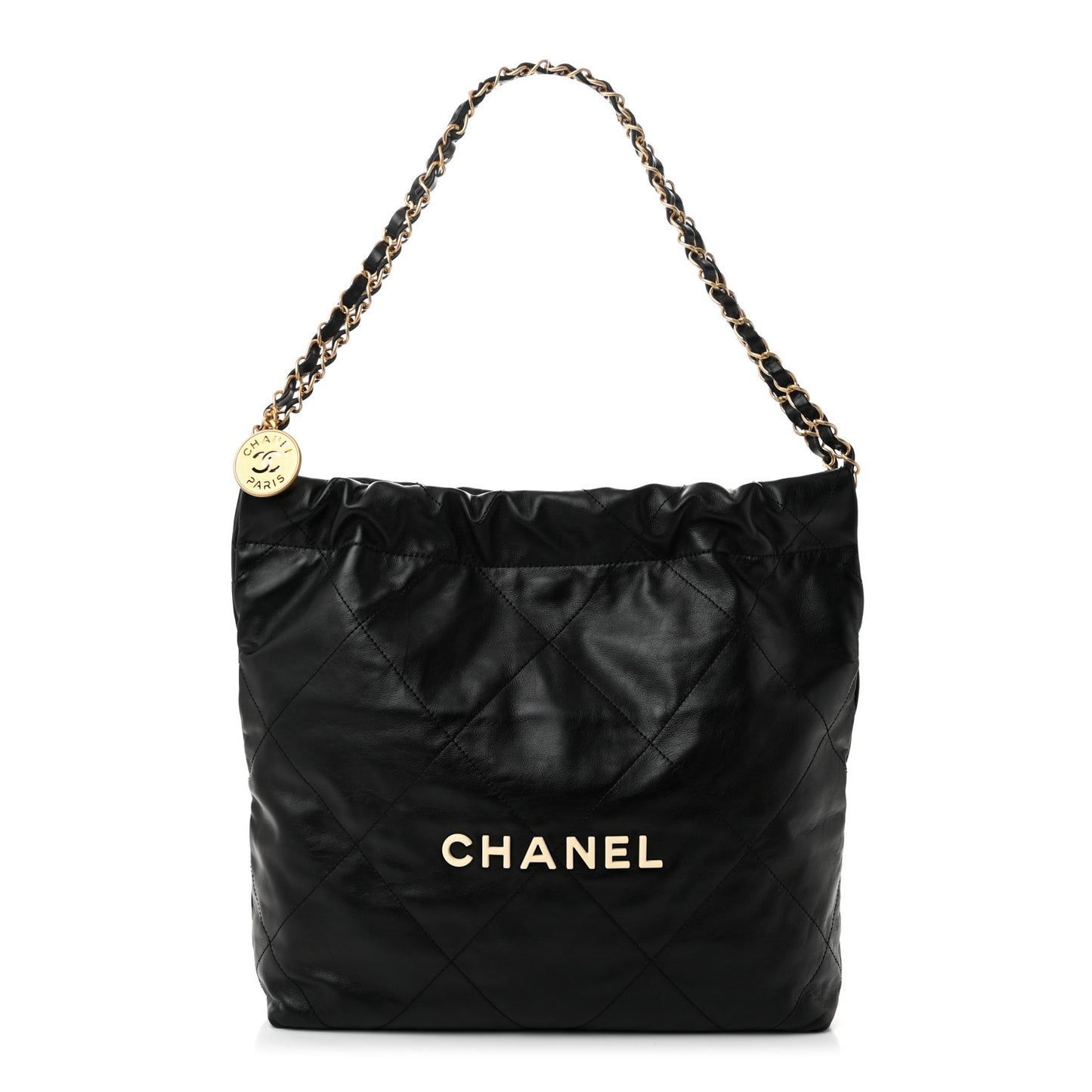 Shiny Calfskin Quilted Small Chanel 22 Black