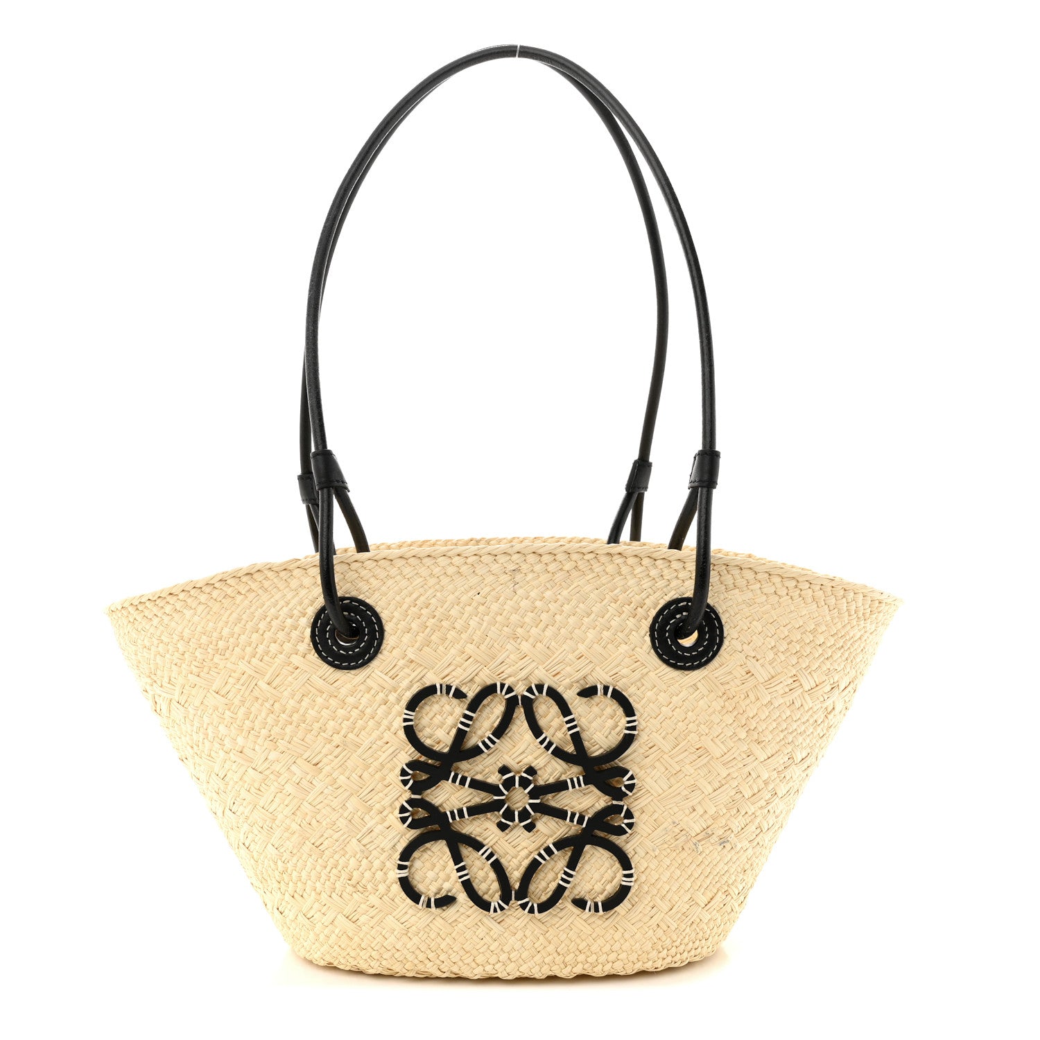 Loewe Calfskin Raffia Paulas Ibiza Small Anagram Basket Tote Bag Natural Black 1 of 14