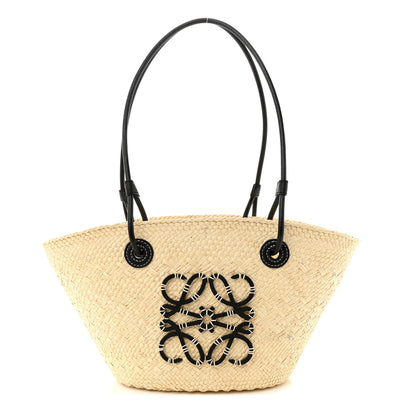 Loewe Calfskin Raffia Paulas Ibiza Small Anagram Basket Tote Bag Natural Black 1 of 14