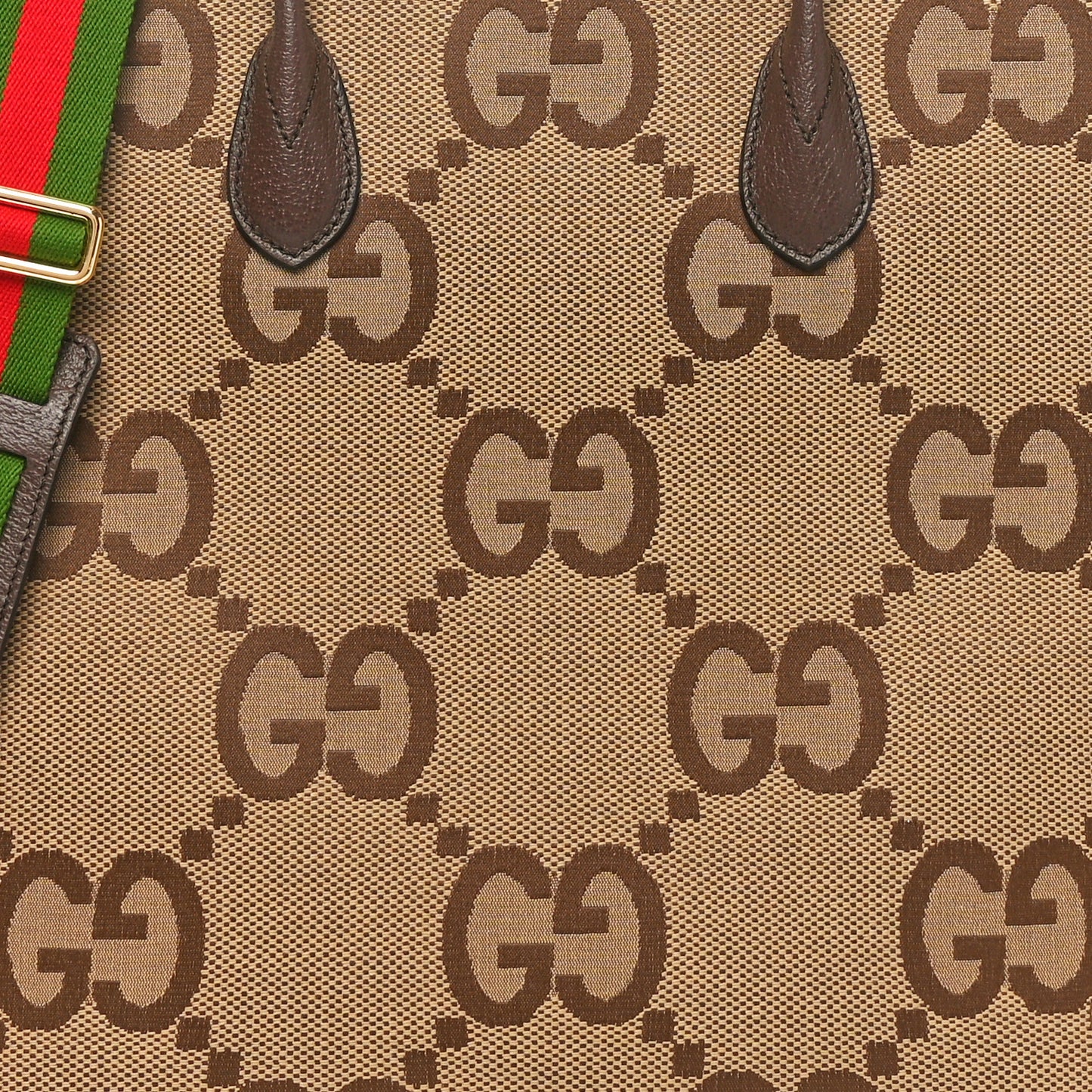 Monogram Jumbo GG Textured Dollar Calfskin Web Tote Bag Camel Ebony New Acero