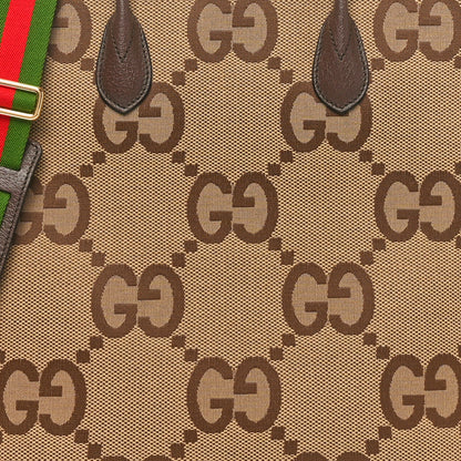 Gucci Monogram Jumbo GG Textured Dollar Calfskin Web Tote Bag Camel Ebony New Acero 8 of 11