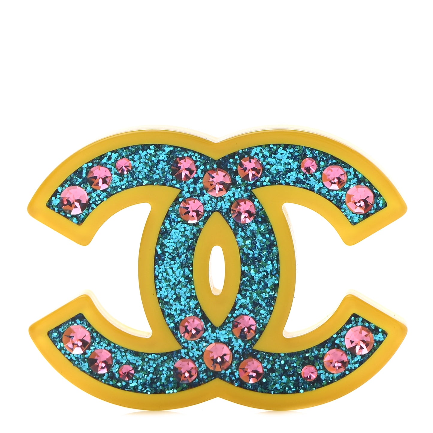 Resin Glitter Crystal CC Brooch Yellow Blue