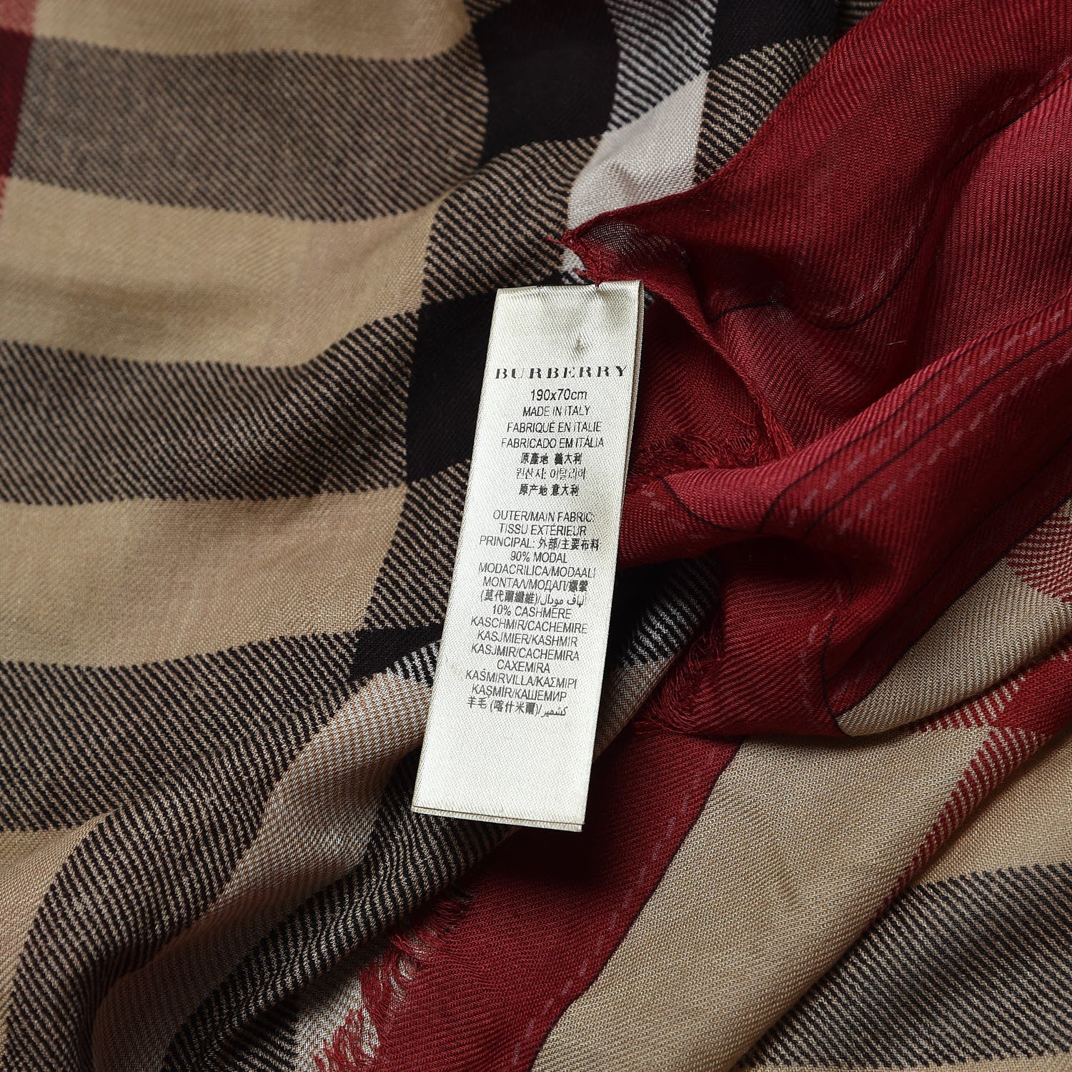 Burberry Modal Cashmere Haymarket Check Color Border Scarf Red 5 of 5