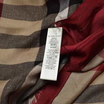 Burberry Modal Cashmere Haymarket Check Color Border Scarf Red 5 of 5