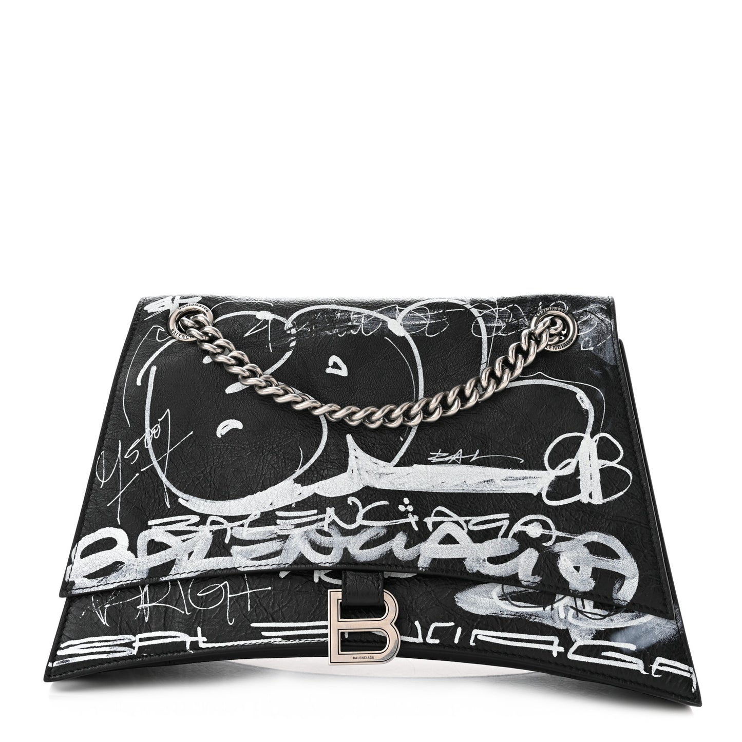 Agneau Arena Graffiti Medium Crush Chain Bag Black White
