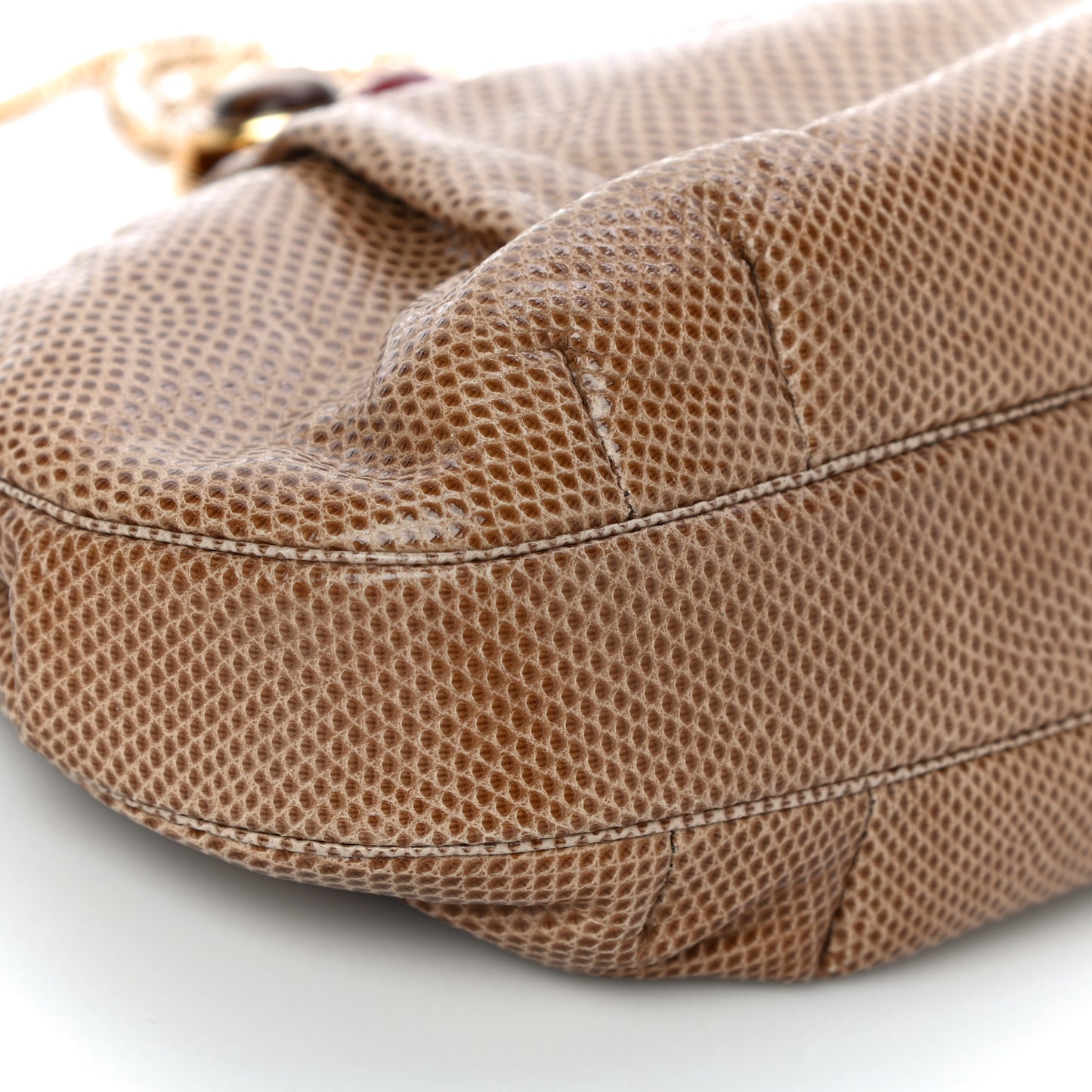 Lizard Embossed Pleated Evening Bag Brown Gold