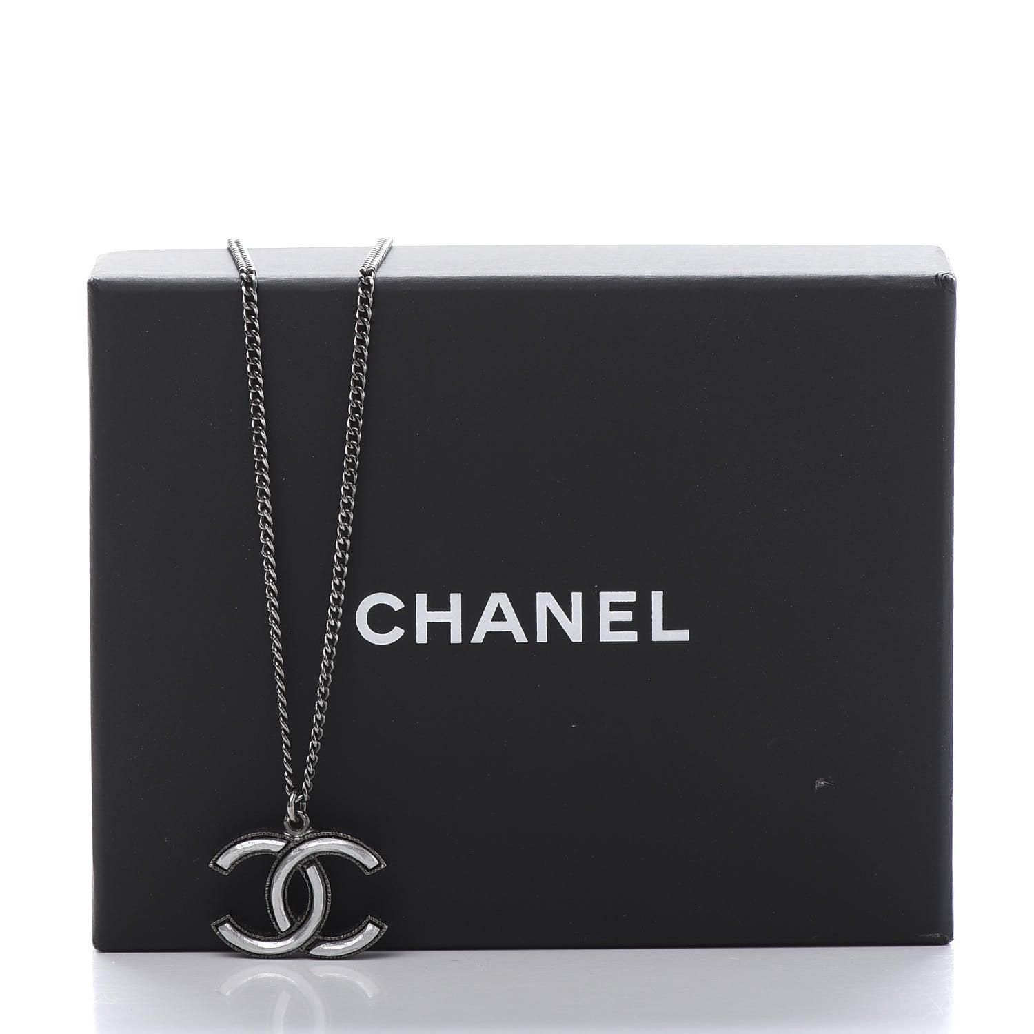 Chanel Ruthenium Enamel CC Necklace Silver 6 of 6