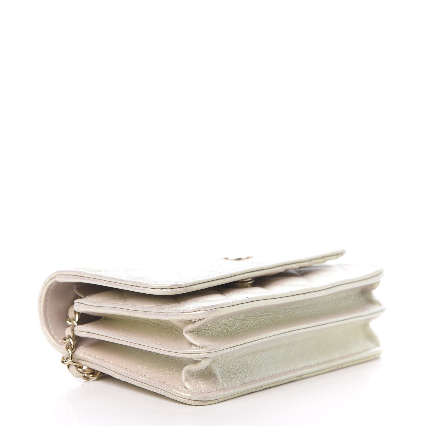 Iridescent Lambskin Quilted Mini Wallet On Chain WOC Ivory
