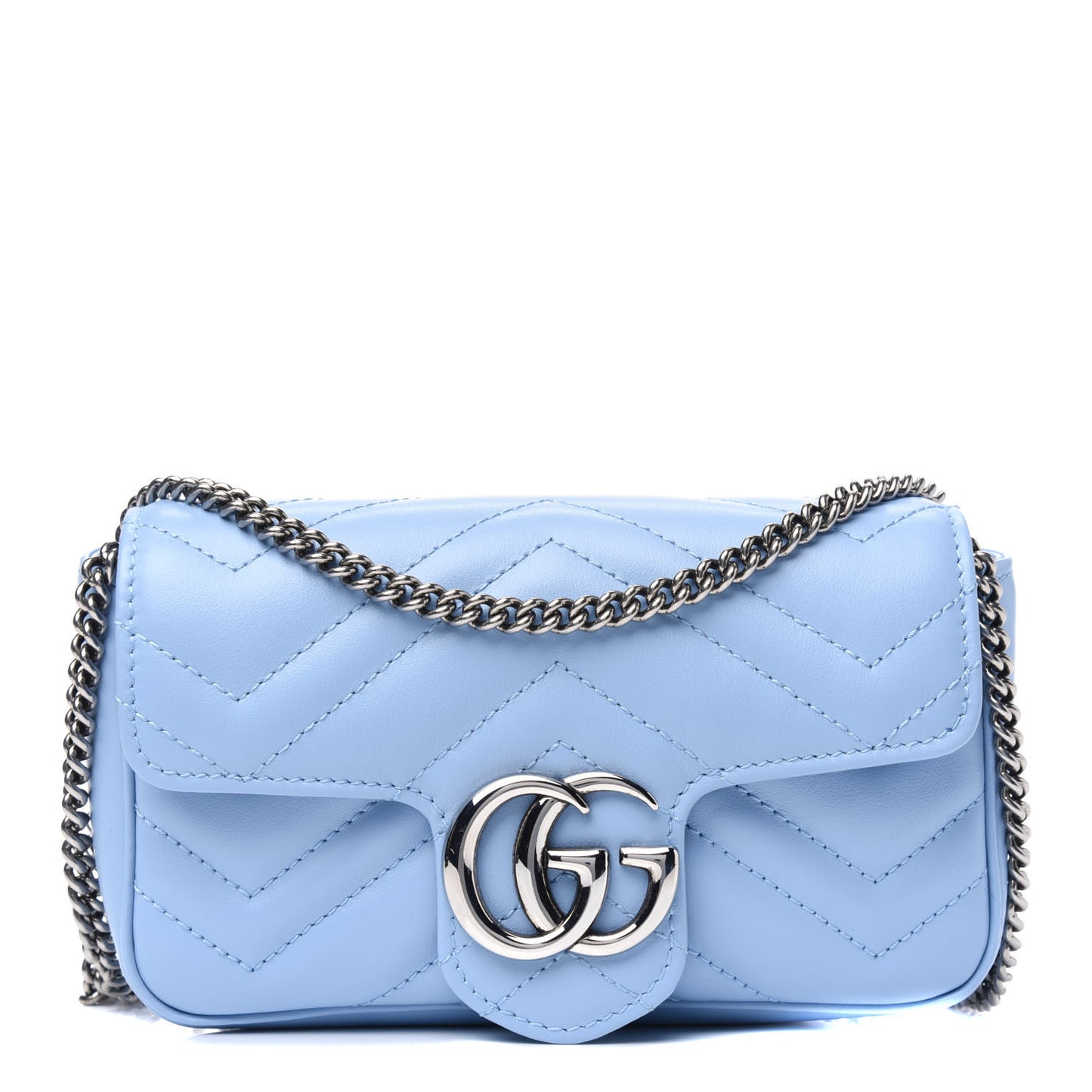 Calfskin Matelasse Super Mini GG Marmont Shoulder Bag Porcelain Light Blue