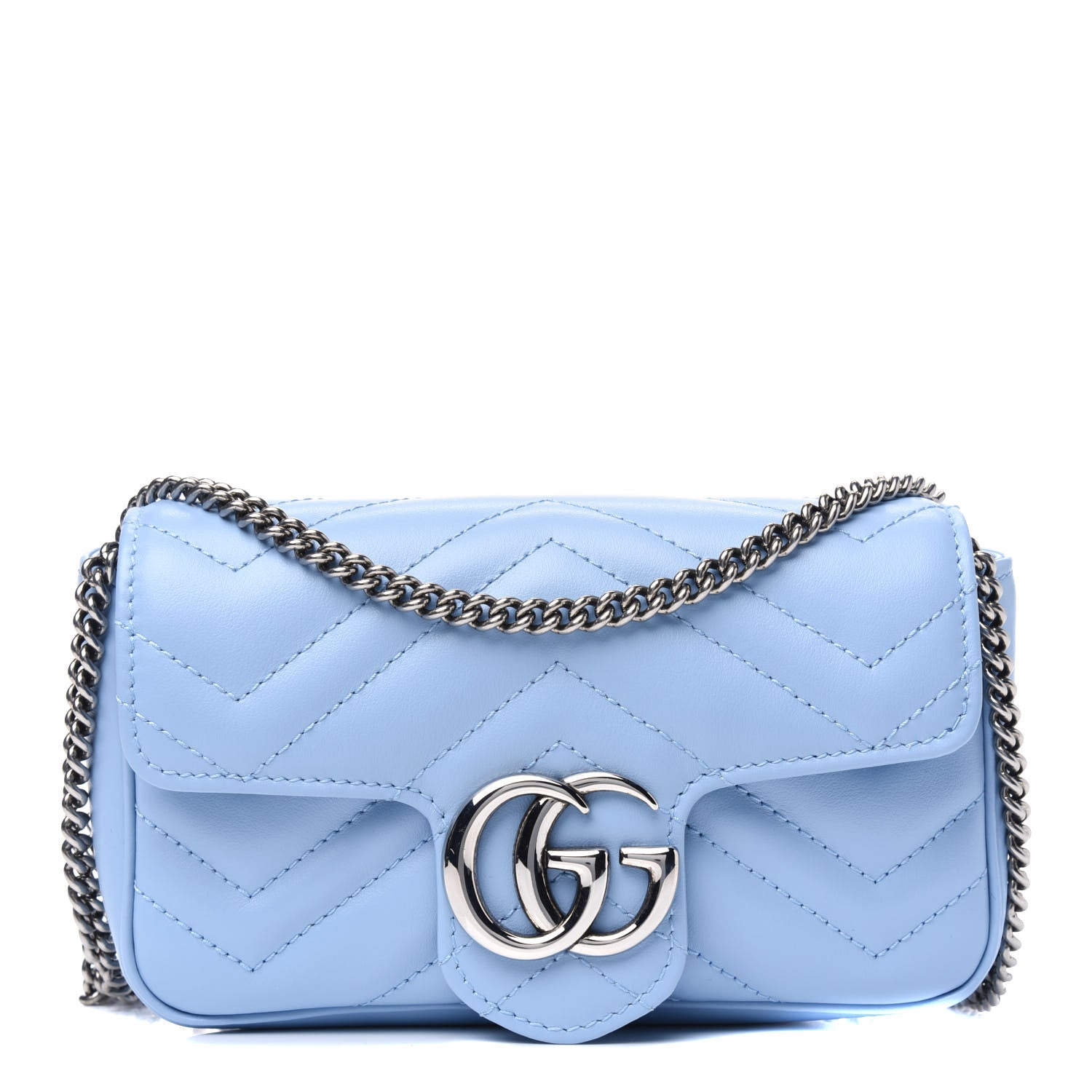 Gucci Calfskin Matelasse Super Mini GG Marmont Shoulder Bag Porcelain Light Blue 1 of 3