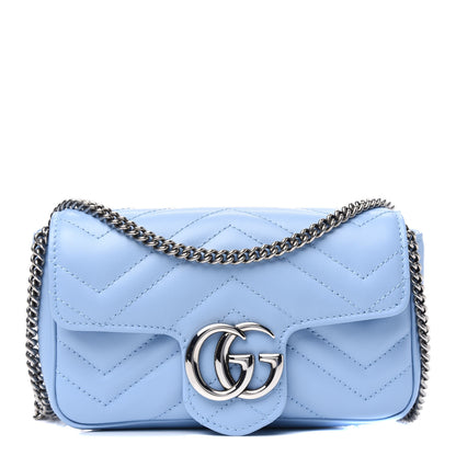 Gucci Calfskin Matelasse Super Mini GG Marmont Shoulder Bag Porcelain Light Blue 1 of 3