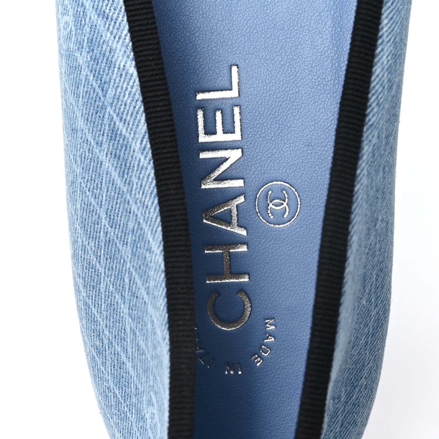 Chanel Denim Printed Quilt CC Cap Toe Ballerina Flats 40 Light Blue Dark Grey 8 of 10